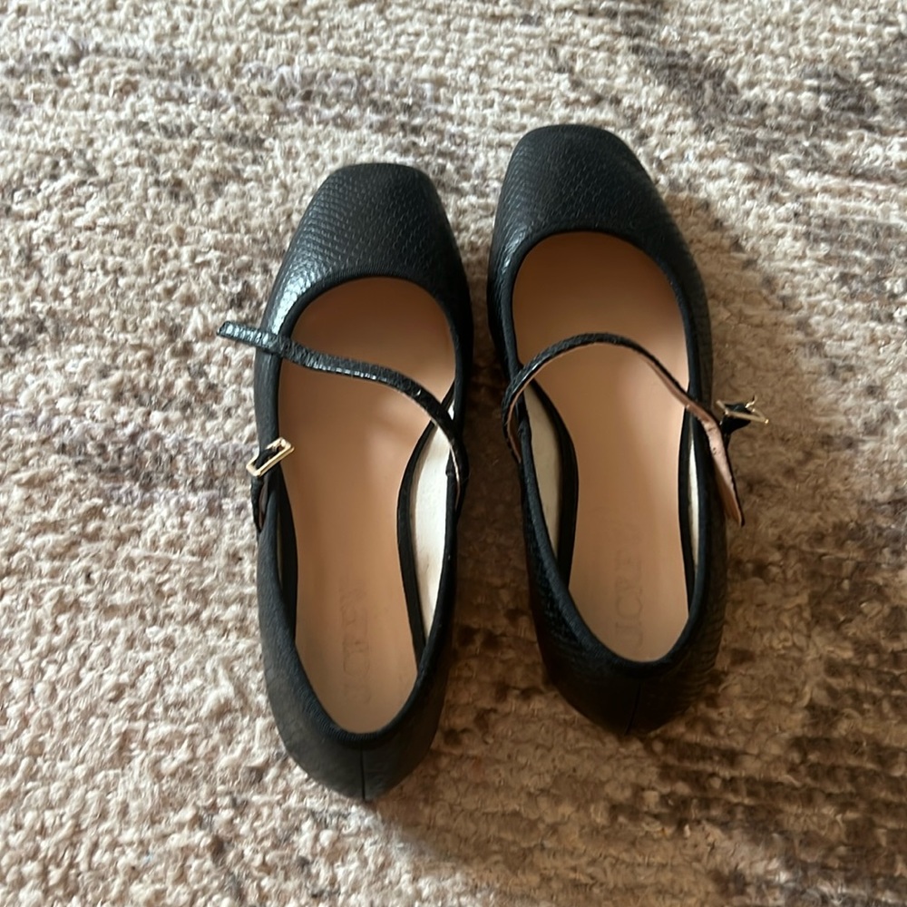 J crew Quinn square toe Mary Jane flats in snake embosse leather